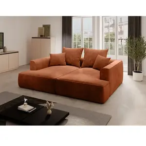 Vente-Unique Canapé 3 places confort assise profonde en velours côtelé terracotta PINETA pas cher