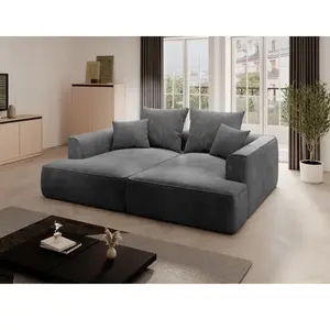 Vente-Unique Canapé 3 places confort assise profonde en velours côtelé gris anthracite PINETA pas cher