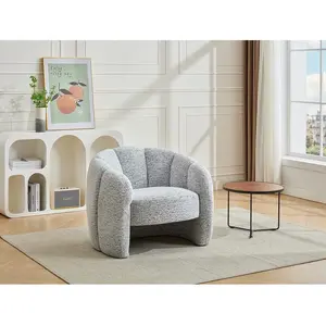 Vente-unique.com Fauteuil coquillage en tissu chenille gris DELIPO pas cher