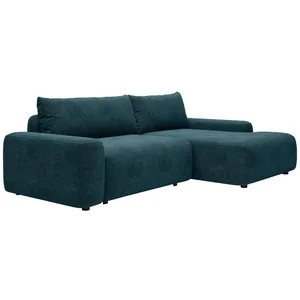 Vente-Unique Canapé d'angle droit convertible en tissu texturé bleu DAVISO pas cher