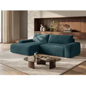 Vente-Unique Canapé d'angle gauche convertible en tissu texturé bleu DAVISO pas cher