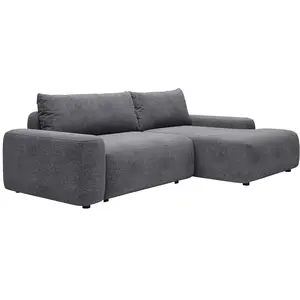 Vente-Unique Canapé d'angle droit convertible en tissu texturé gris DAVISO pas cher