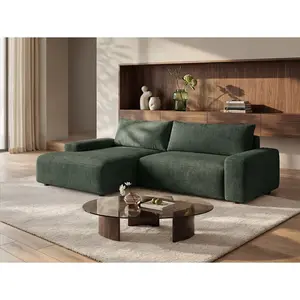 Vente-Unique Canapé d'angle gauche convertible en tissu texturé vert DAVISO pas cher
