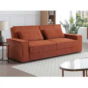 Vente-unique.com Canapé 3 places convertible en velours côtelé terracotta FINORO pas cher