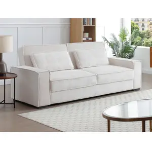 Vente-unique.com Canapé 3 places convertible en velours côtelé beige FINORO pas cher