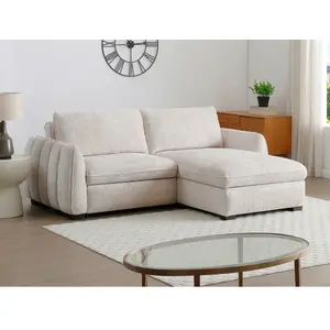 Vente-unique.com Canapé d'angle convertible et réversible en tissu chiné beige MONAVI pas cher