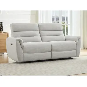 Vente-unique.com Canapé 3 places relax électrique en tissu texturé gris clair BREVIO pas cher