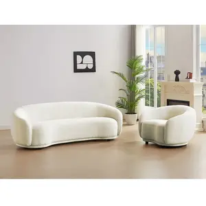 Vente-unique.com Canapé 3 places et fauteuil en tissu bouclette blanc ivoire BOVANA de Pascal Morabito pas cher
