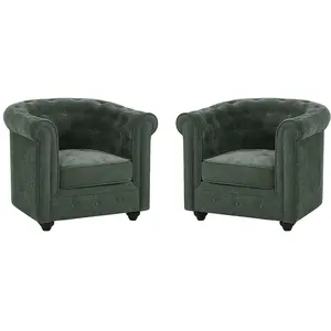Vente-unique.com Lot de 2 fauteuils en tissu vert CHESTERFIELD pas cher