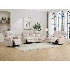 Vente-Unique Canapé 3 places 2 places et un fauteuil relax électrique massant en tissu chenille beige KOCENI pas cher