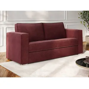 VENTE-UNIQUE Canapé 3 Places Convertible Express En Tissu Chenille Bordeaux - Couchage 140 Cm - Matelas 18 Cm Loreto pas cher