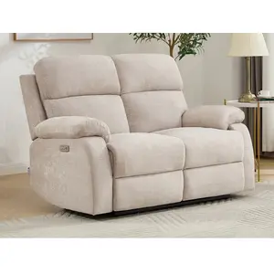 Vente-Unique Canapé 2 places relax électrique massant en tissu chenille beige KOCENI pas cher