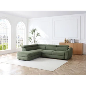 Vente-Unique Canapé d'angle gauche convertible en tissu texturé vert BESEMA pas cher