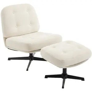 Vente-unique.com Fauteuil avec repose-pied en tissu texturé blanc cassé TOLOZI pas cher