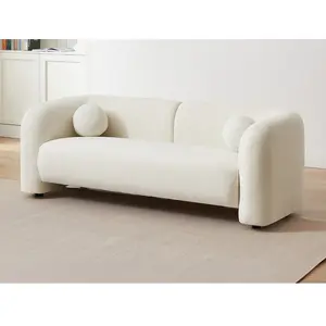 Vente-Unique Canapé 2 places en tissu bouclette blanc ivoire OVOTAS pas cher