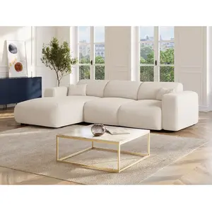 Vente-Unique Grand canapé d'angle gauche convertible en tissu bouclette blanc POGNI de Maison Céphy pas cher