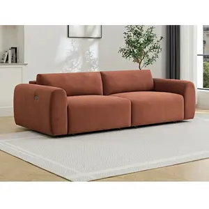 Vente-Unique Canapé 4 places avec assise coulissante électrique en velours côtelé fines côtes terracotta PASTARO pas cher