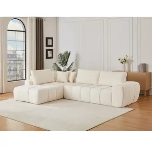 VENTE-UNIQUE Canapé dangle gauche en tissu texturé beige LAVEZO pas cher