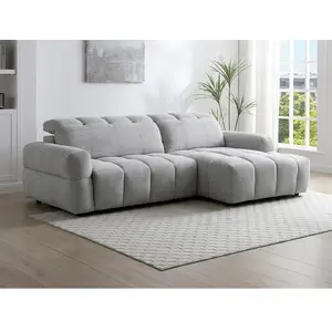 Vente-Unique Canapé d'angle droit relax avec assise coulissante électrique en tissu gris CARIALA pas cher