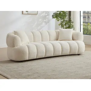 Vente-unique.com Canapé 3 places en tissu bouclette blanc cassé COLIANI pas cher