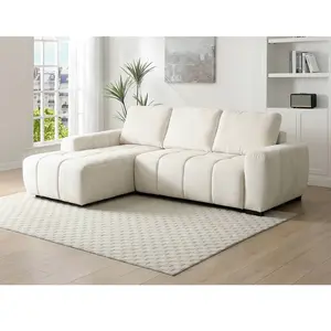 Vente-Unique Canapé d'angle gauche convertible en tissu chenille beige KOUMALO pas cher