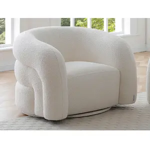 Vente-unique.com Fauteuil pivotant en tissu bouclette blanc LAPIOTA de Maison Céphy pas cher