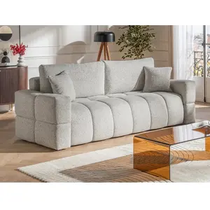 Vente-unique.com Canapé 3 places convertible en tissu chiné gris clair ISSORO pas cher