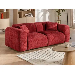 VENTE-UNIQUE Canapé 3 Places En Tissu Texturé Rouge Pogni De Maison Céphy pas cher