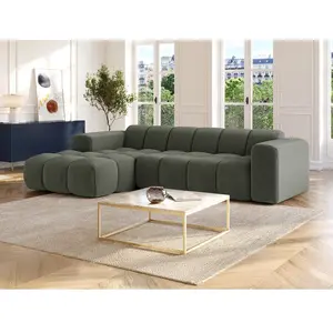 Vente-Unique Canapé d'angle gauche en tissu chenille vert CALESO de Maison Céphy pas cher
