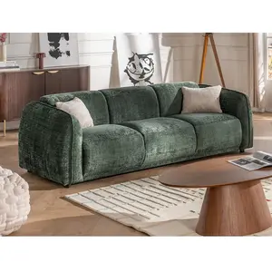 Vente-Unique Canapé 3 places en tissu chenille vert JUNETI pas cher