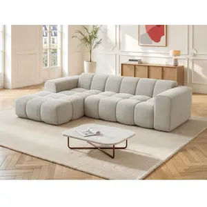 Vente-Unique Canapé d'angle gauche en tissu chenille beige CALESO de Maison Céphy pas cher