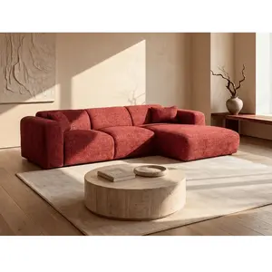 VENTE-UNIQUE Grand Canapé D'Angle Droit En Tissu Texturé Rouge Pogni De Maison Céphy pas cher