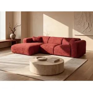 VENTE-UNIQUE Grand Canapé D'Angle Gauche En Tissu Texturé Rouge Pogni De Maison Céphy pas cher