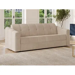 Vente-Unique Canapé 3 places convertible express en tissu texturé beige - Couchage lattes larges 140 cm - Matelas 18 cm - DARIELO pas cher