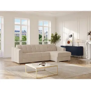 Vente-Unique Canapé d'angle convertible express en tissu texturé beige - Couchage 140 cm - Matelas 18 cm - DARIELO pas cher