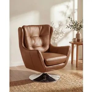 Vente-Unique Fauteuil pivotant en cuir de buffle camel ANABA pas cher