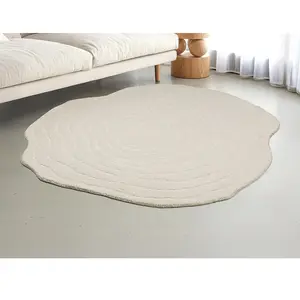 Vente-Unique Tapis organique en relief 100% laine tufté main- D. 160 cm - Ivoire - 2100g/m² - ORENIA pas cher