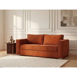 VENTE-UNIQUE Canapé 4 Places Convertible Express En Velours Côtelé Terracotta - Couchage 160 Cm - Matelas 14 Cm Loreto pas cher