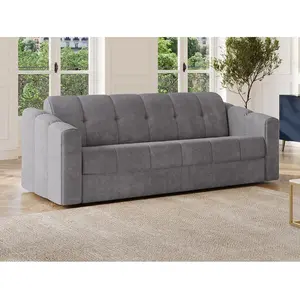 Vente-Unique Canapé 3 places convertible express en tissu texturé gris - Couchage lattes larges 140 cm - Matelas 14 cm - DARIELO pas cher