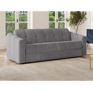 Vente-Unique Canapé 3 places convertible express en tissu texturé gris - Couchage 140 cm - Matelas 22 cm avec mémoire de forme - DARIELO pas cher