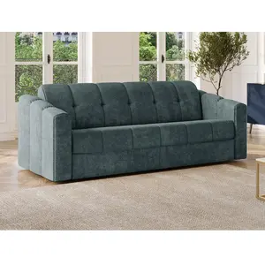 Vente-Unique Canapé 3 places convertible express en tissu texturé bleu canard - Couchage lattes larges 140 cm - Matelas 14 cm - DARIELO pas cher