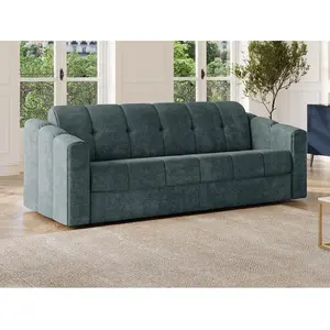 Vente-Unique Canapé 3 places convertible express en tissu texturé bleu canard - Couchage lattes larges 140 cm - Matelas 18 cm - DARIELO pas cher