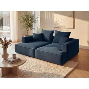 Vente-Unique Canapé 3 places confort assise profonde en velours côtelé bleu PINETA pas cher