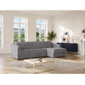 Vente-Unique Canapé d'angle convertible express en tissu texturé gris - Couchage lattes larges 140 cm - Matelas 14 cm - DARIELO pas cher