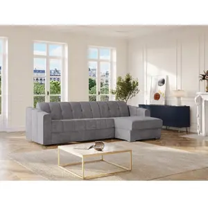 Vente-Unique Canapé d'angle convertible express en tissu texturé gris - Couchage lattes larges 140 cm - Matelas 22 cm avec mémoire de forme - DARIELO pas cher