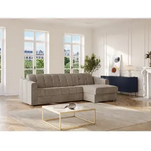 Vente-Unique Canapé d'angle convertible express en tissu texturé taupe - Couchage 160 cm - Matelas 14 cm - DARIELO pas cher