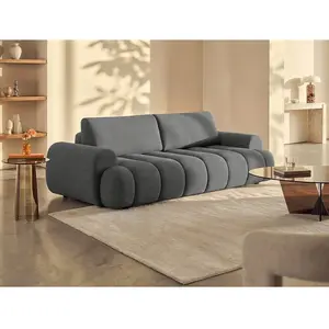 Vente-unique - Canapé 4 places convertible en tissu gris fridora pas cher