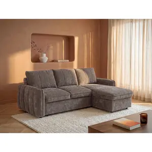 Vente-unique.com Canapé d'angle convertible et réversible avec coffre en tissu texturé taupe NALOCI pas cher