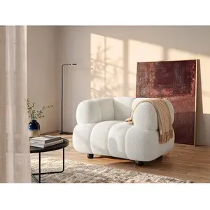 Vente-unique.com Fauteuil en tissu bouclette blanc cassé COLIANI pas cher