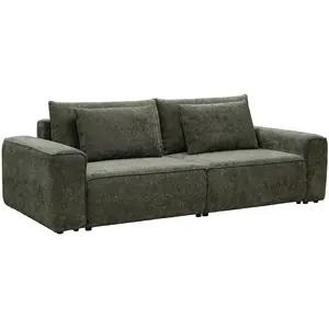 Vente-unique.com Canapé 3 places convertible en tissu chenille vert RICAPO pas cher